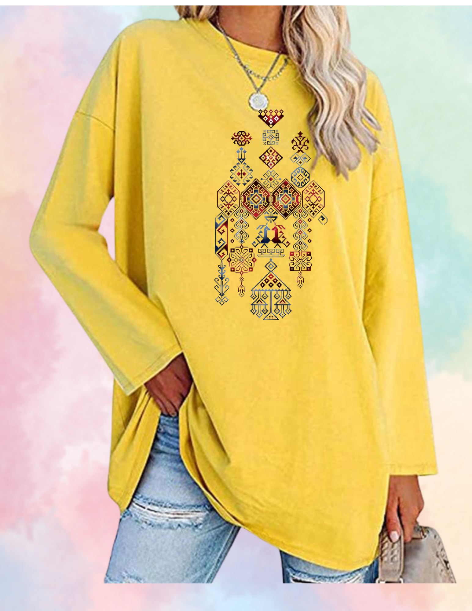 CREWNECK PALESTINE TATREEZ BLUE DESIGN